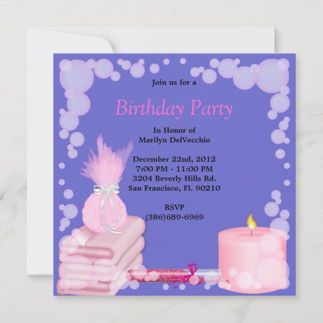 CUTE Sweet Spa Bath Massage and Beauty Party Invit Invitation (Front)