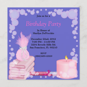 CUTE Sweet Spa Bath Massage and Beauty Party Invit Invitation