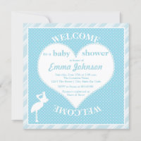 Cute Sweet Stork Heart Baby Boy Shower