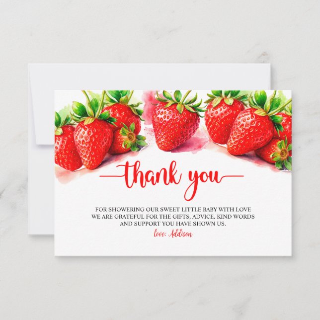  Cute & Sweet Strawberry Baby Shower  Thank You Card (Front)