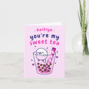 Cute Sweet Tea Budgie Cartoon Valentine's Day Card