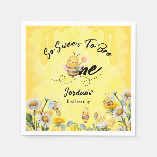Cute Sweet To Bee One Wildflower 1st birthday Napkin (Front)