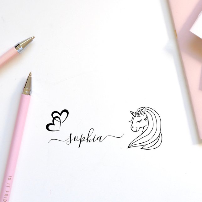 Cute Sweet Unicorn Custom Name Girls School Books Self-inking Stamp (Creator Uploaded)