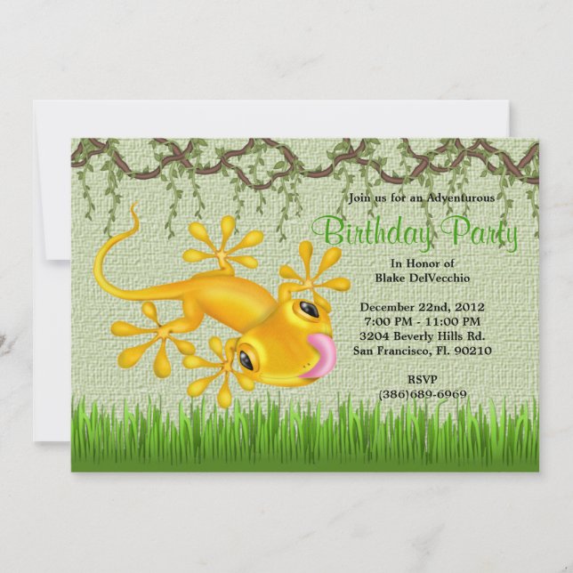 CUTE Sweet Yellow Lizard Vines Jungle Birthday Invitation (Front)