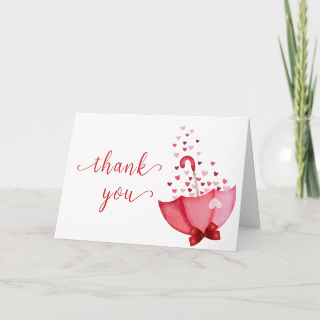 Cute Sweetheart Umbrella Bow Baby Shower Thank You Card (Front)