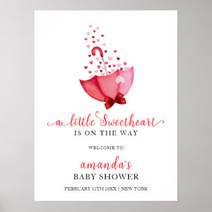 Cute Sweetheart Umbrella Bow Baby Shower Welcome Poster
