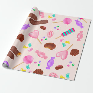 Cute sweets candy illustration kids birthday party wrapping paper