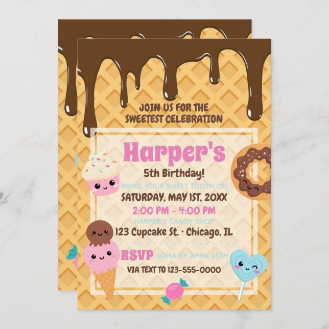 Cute Sweets Kawaii Birthday Party Invitation (Front/Back)