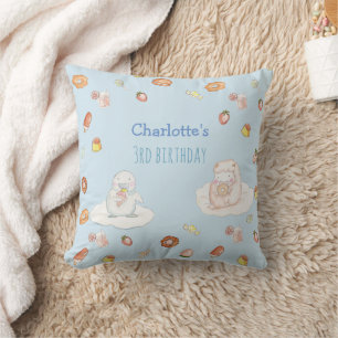Cute Sweets Pattern Pastel Blue Kids Birthday Cushion