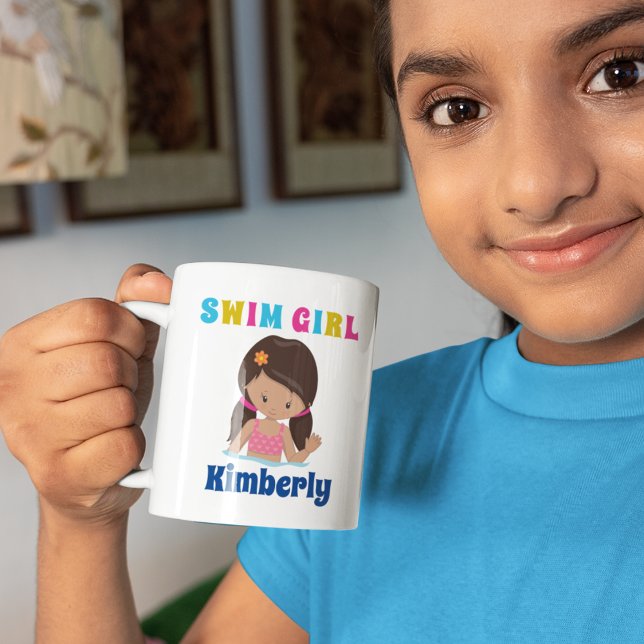 Cute Swim Team Girl Personalised Brunette Swimmer Coffee Mug (Creator Uploaded)