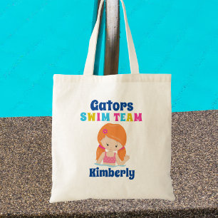 Cute Swim Team Girl Personalised Redhead Swimmer Tote Bag