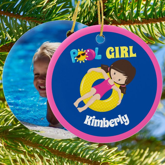 Cute Swim Team Pool Girl Custom Double Sided Photo Ceramic Ornament (Creator Uploaded)