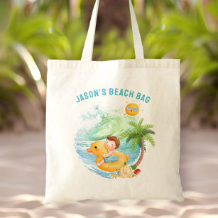 Cute Swimming Beach Name Boy Tote Bag