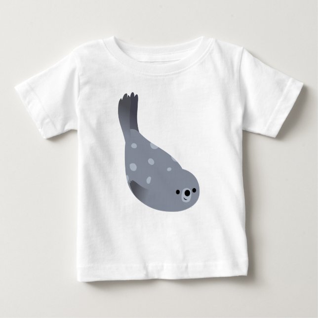 Cute Swimming Cartoon Harbour Seal Baby T-Shirt (Front)
