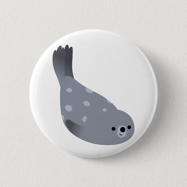 Cute Swimming Cartoon Harbour Seal Button Badge (Front)