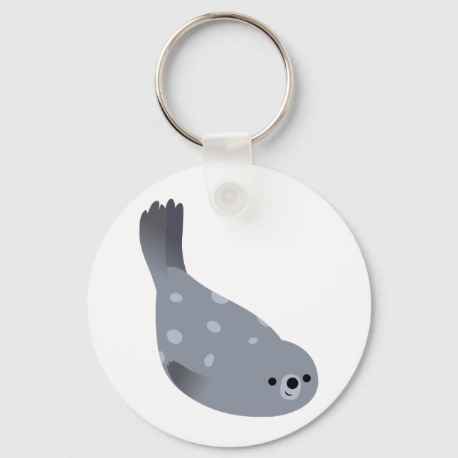 Cute Swimming Cartoon Harbour Seal Keychain (Front)