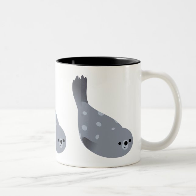 Cute Swimming Cartoon Harbour Seal Two-Tone Coffee Mug (Right)