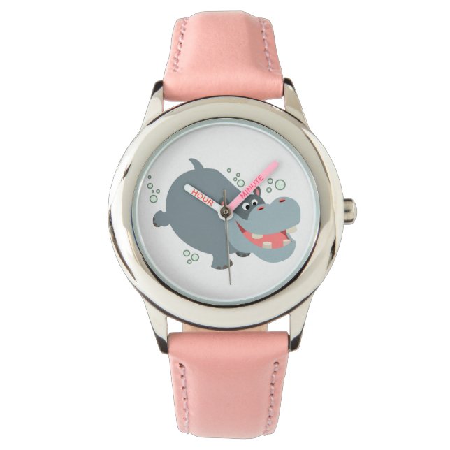 Cute Swimming Cartoon Hippo Watch (Front)
