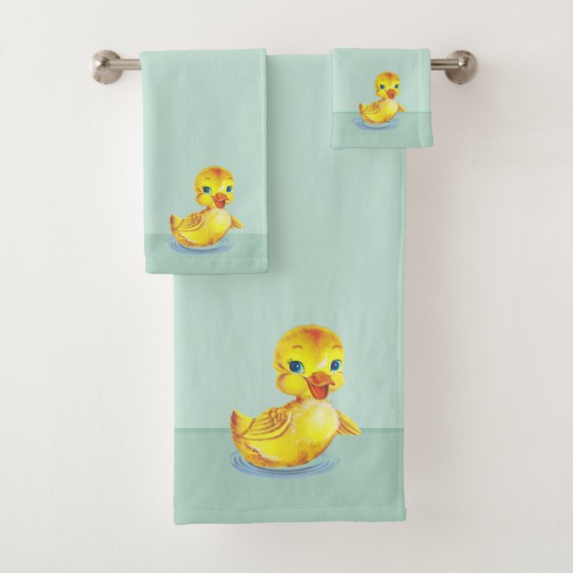 Cute Swimming Ducklings on Light Blue Bath Towel S (Insitu)