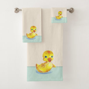 Cute Swimming Ducklings on Light Sand Beige Bath T Towel Set