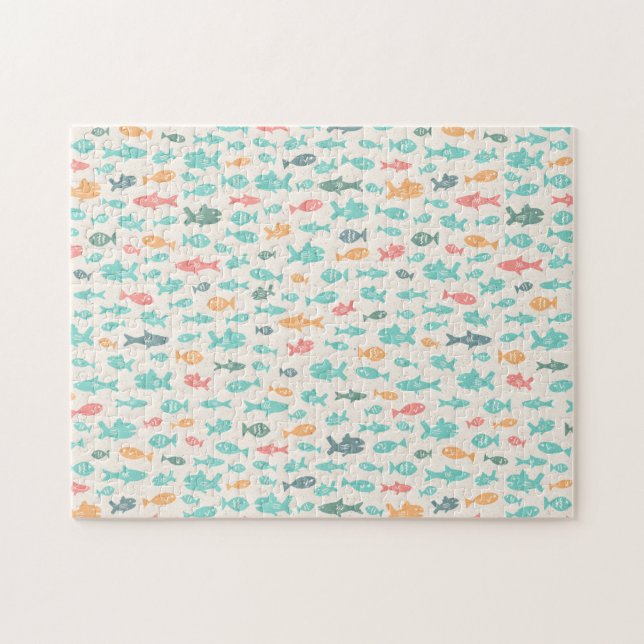 Cute Swimming Fish Nautical Sea Difficult Pattern Jigsaw Puzzle (Horizontal)