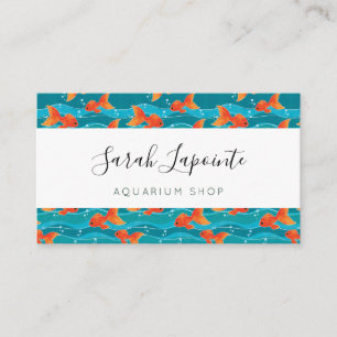 Cute Swimming Goldfish & Water Pattern Business Card