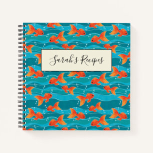 Cute Swimming Goldfish & Water Pattern Notebook