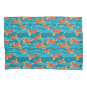 Cute Swimming Goldfish & Water Pattern Pillowcase