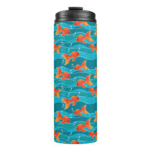 Cute Swimming Goldfish & Water Pattern Thermal Tumbler