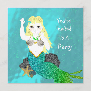 Cute Swimming Mermaid Party Invitation
