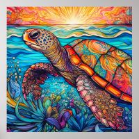 Cute Swimming Sea Turtle Illustration