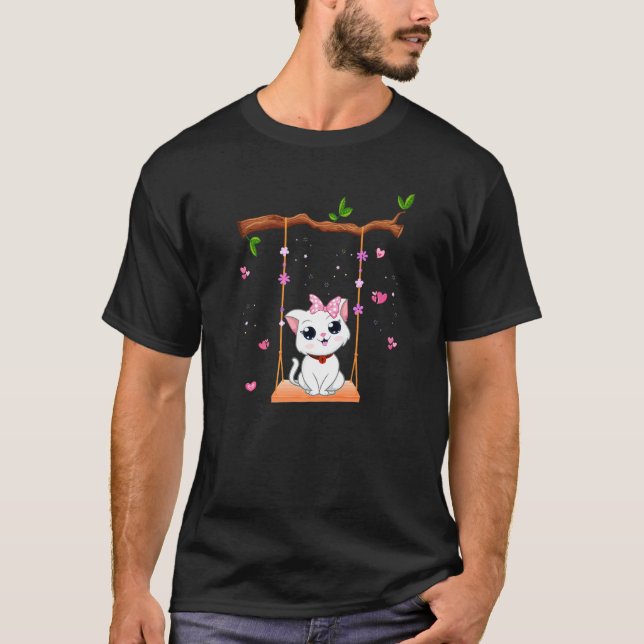 Cute Swinging Cat T-Shirt (Front)