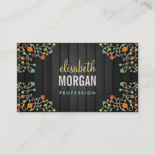 Cute Swirl Flowers on Dark Wood Business Card