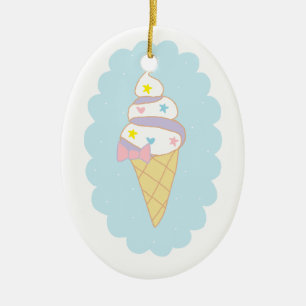 Cute Swirl Ice Cream Cone Ceramic Ornament