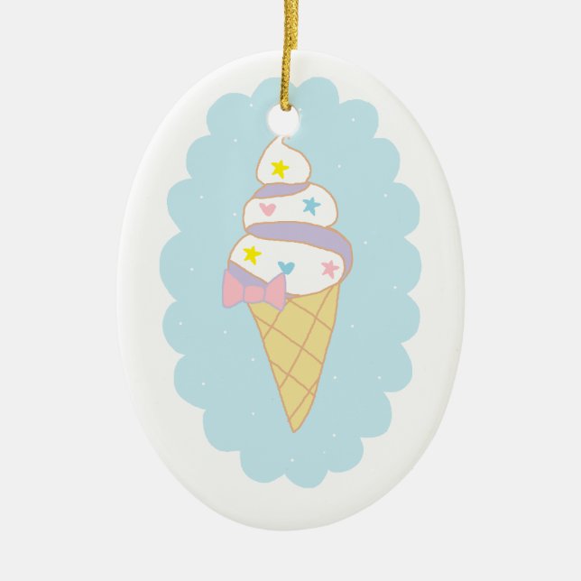 Cute Swirl Ice Cream Cone Ceramic Ornament (Front)