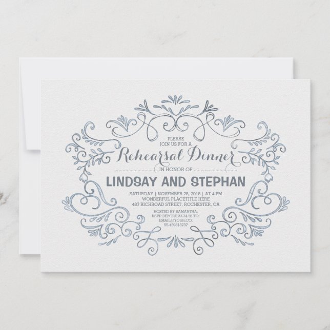 cute swirls & flourishes casual rehearsal dinner invitation (Front)