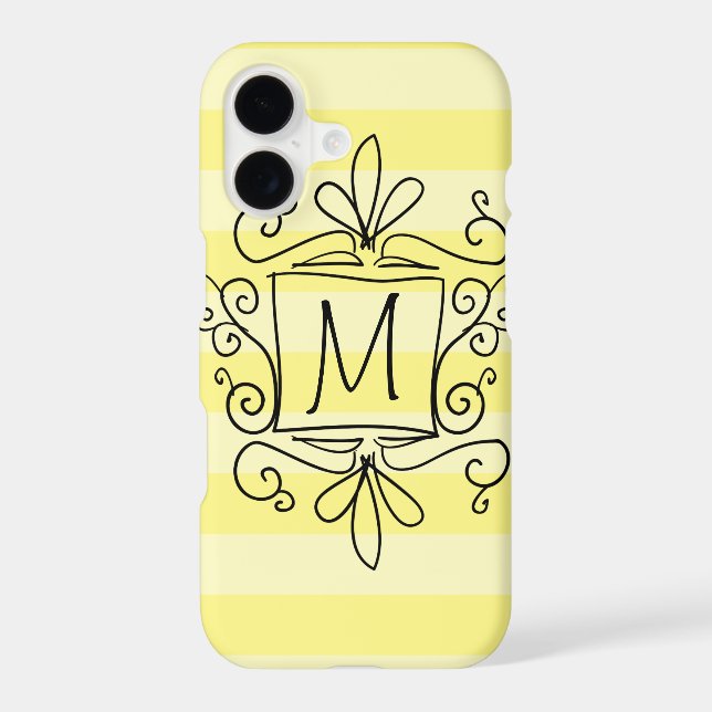 Cute swirly monogram iPhone 6 case | yellow stripe (Back)