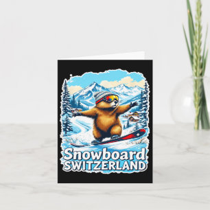 Cute Swiss Marmot Snowboarding Scenic Mountains Card