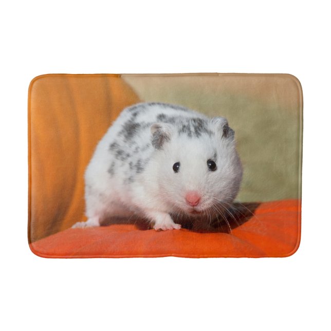 Cute Syrian Hamster White Black Spotted Funny Pet Bath Mat (Front)