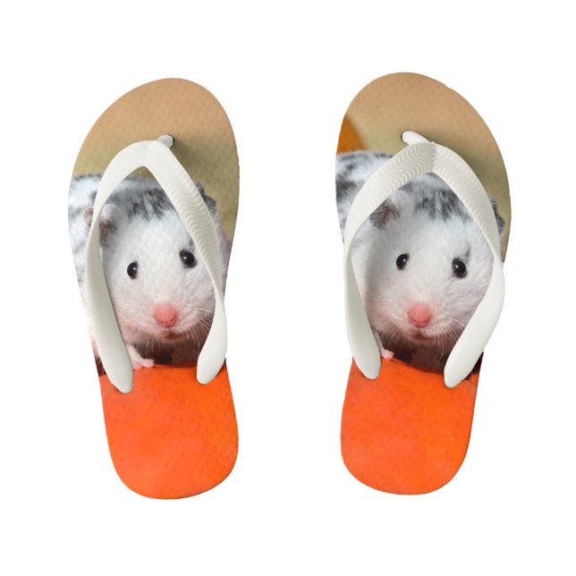 Cute Syrian Hamster White Black Spotted Funny Pet Kid's Thongs (Footbed)