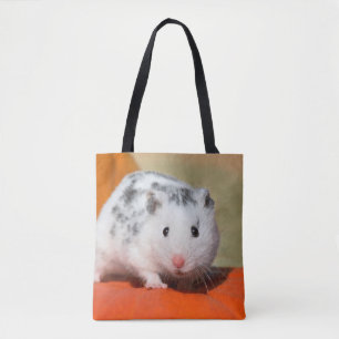 Cute Syrian Hamster White Black Spotted Funny Pet Tote Bag
