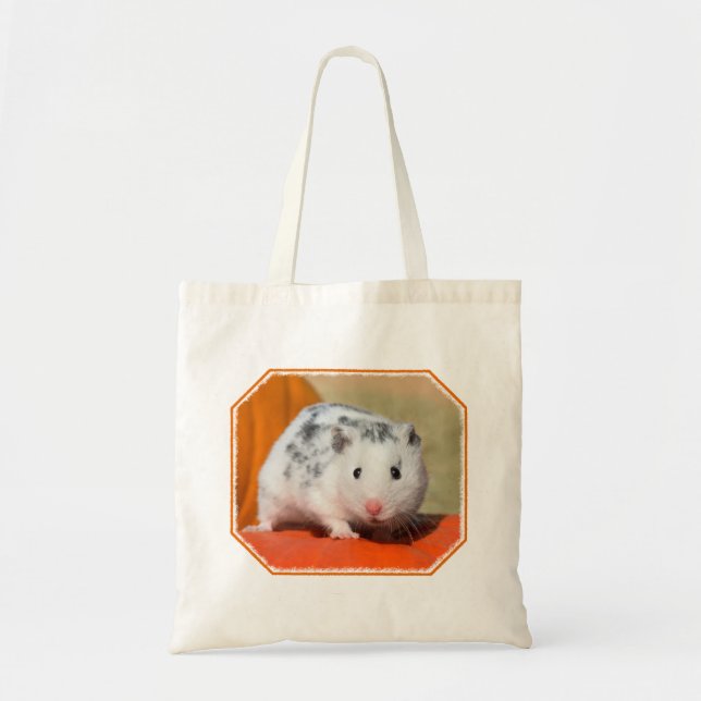 Cute Syrian Hamster White Black Spotted Funny Pet Tote Bag (Front)