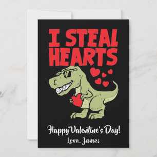 Cute T-Rex Dino Valentine's Day   I Steal Hearts Holiday Card
