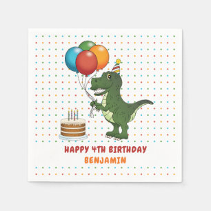 Cute T-rex Dinosaur And Colourful Birthday Balloon Napkin