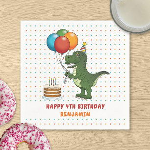 Cute T-rex Dinosaur And Colourful Birthday Balloon Napkin