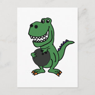 Cute T-rex Dinosaur Bowling Cartoon Postcard