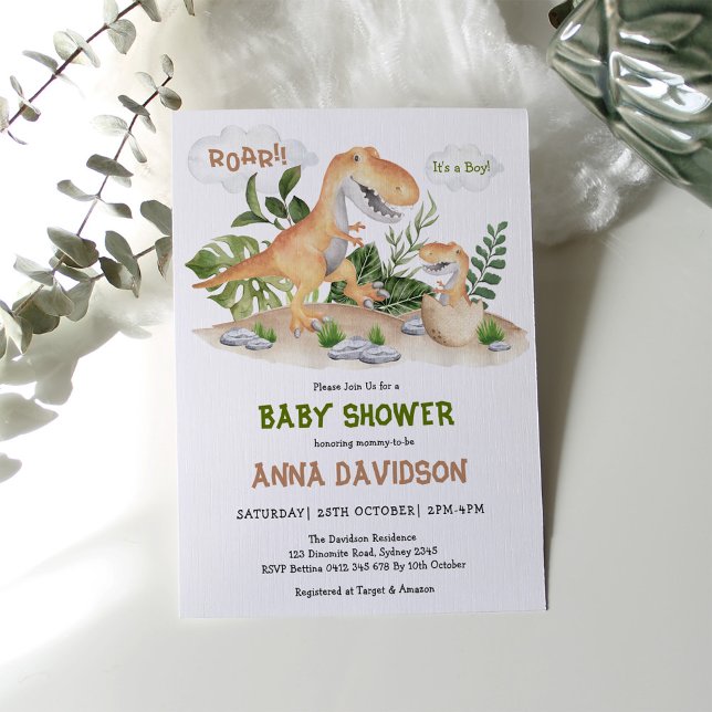 Cute T-Rex Dinosaur Boy Baby Shower Invitation (Creator Uploaded)