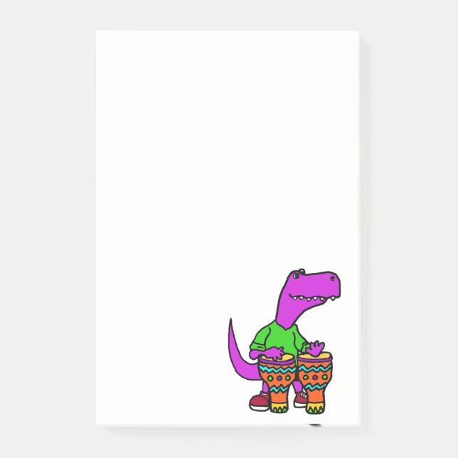 Cute T-rex Dinosaur Playing Bongo Drums Post-it Notes (Front)