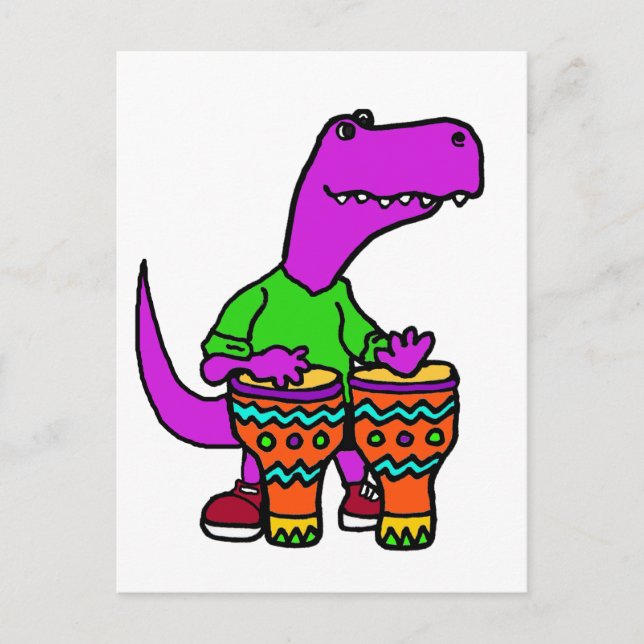 Cute T-rex Dinosaur Playing Bongo Drums Postcard (Front)