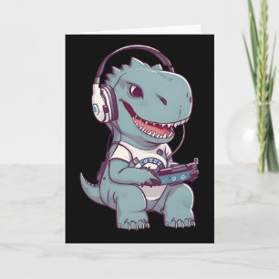 Cute T. Rex-dinosaur Playing Video Game Gaming Gam Card
